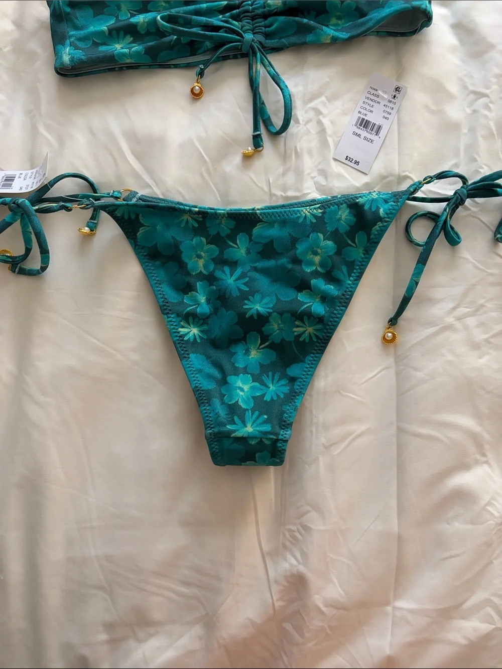 PacSun Teal Floral Bandeau Tie-Side Bikini